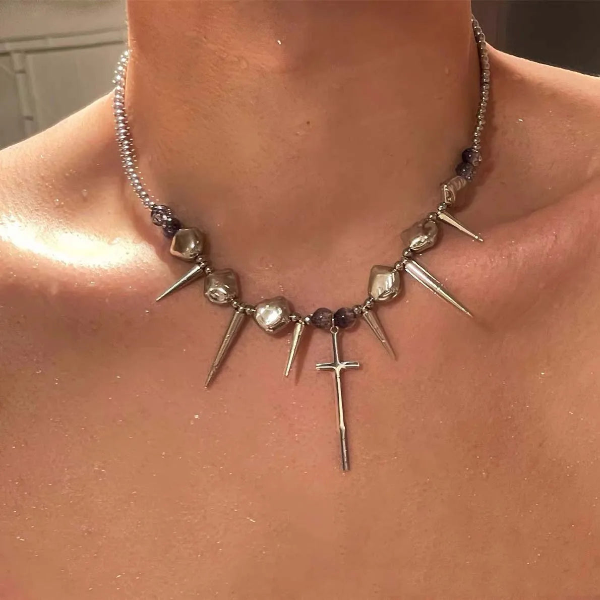 Punk Razor Spike Pendant Necklace