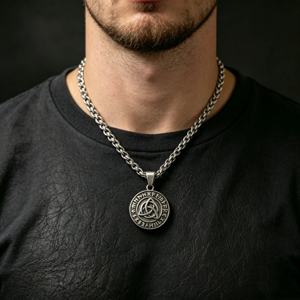 316L Stainless Steel Celtic Rune Pendant Necklace For Men Vintage Viking Amulet Charm Chain Necklaces Jewelry Gift