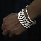 3pcs Men Women Stylish Bracelet Set Silver Cuban Chain+Tennis Chain+Sugar Chain Light Luxury Iced Out Hip-hop Punk Jewelry Gift
