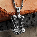 Motorcycle Engine Pendant — Stainless Steel
