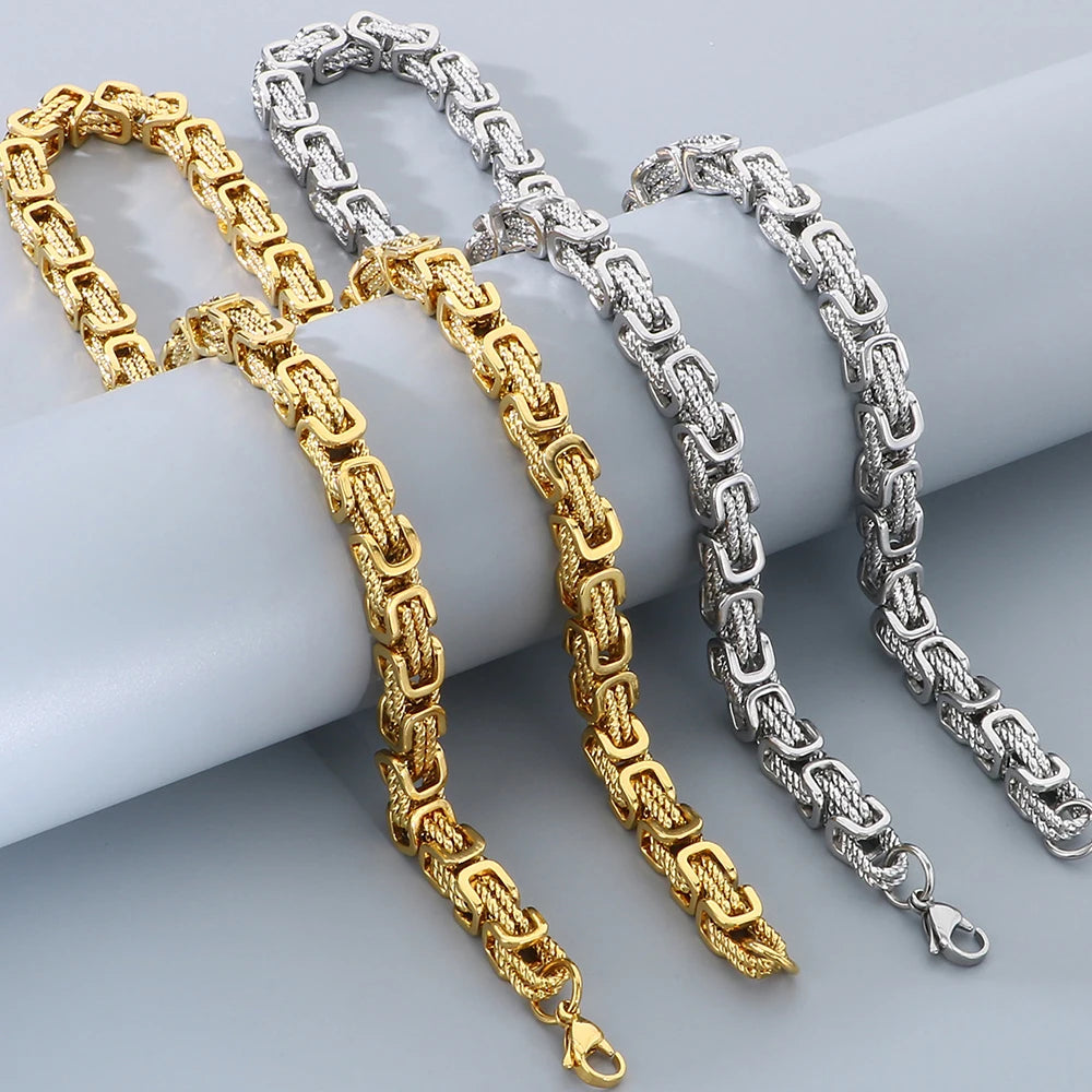 Men's 8MM Width 60CM Long Stainless Steel Twist Link Chain Necklace Classic Men's On Neck Jewelry Accessory 4 Color