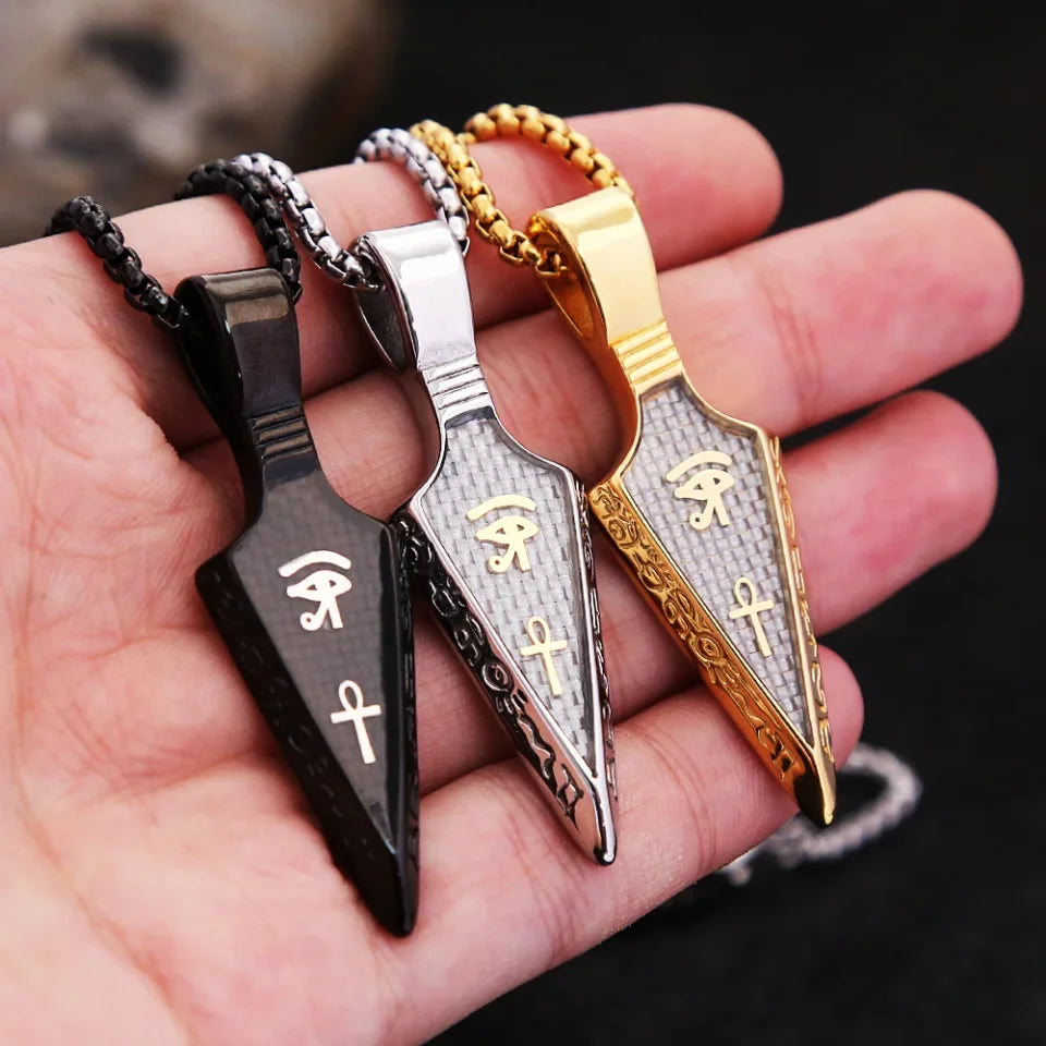 Men's Stainless Steel Ankh Cross Spearhead Pendant Necklaces Fashion Vintage Eye of Horus Necklace Punk Amulet Jewelry