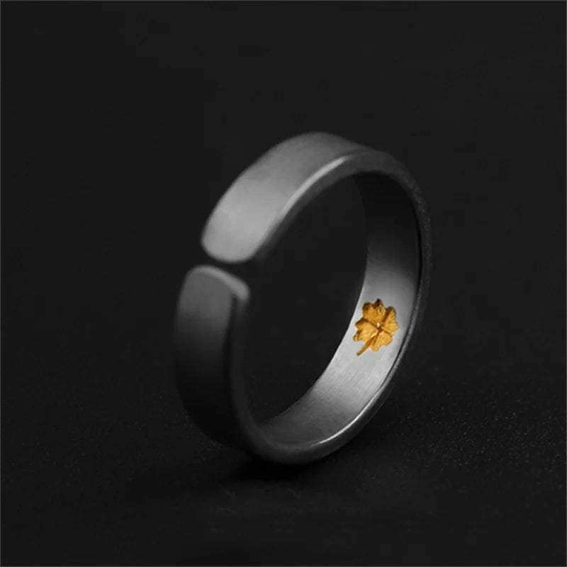 Classic Gold Clover Leaf Ring For Men Jewelry Top Quality Silver 925 Ring Open Size Male Index Finger Accessories