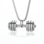 Cool Titanium Steel Dumbbell Pendant Necklace Barbell Fitness Pendant Men and Women Leisure Sports Punk Jewelry