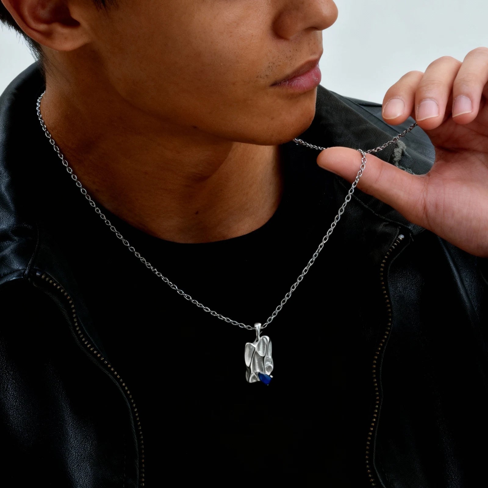 Blue Stone Square Pendant Necklace — Stainless Steel