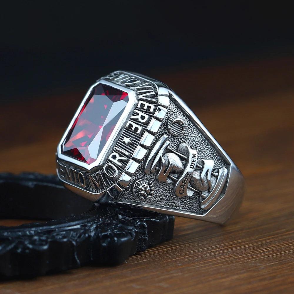 Memento Mori Skull Ring — Antique Silver Carpe Diem
