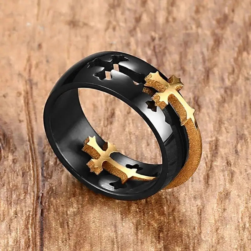 Gold Silver Color Cross Ring for Women Men Black Stainless Steel Cool Ring Male Casual Charm Jewelry Wedding Band Separable Ring