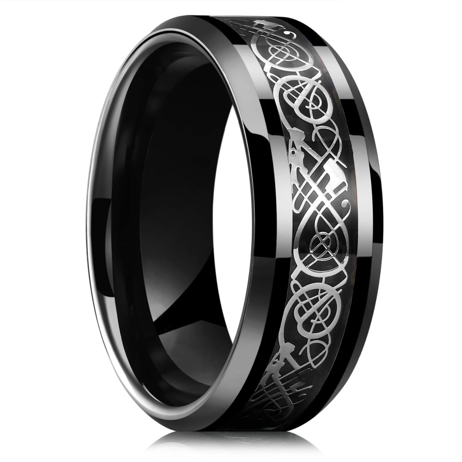 Fashion Black Stainless Steel Rings for Men With Guitar String Inlay Guitarist Ring For Musician Wedding Jewelry Drop