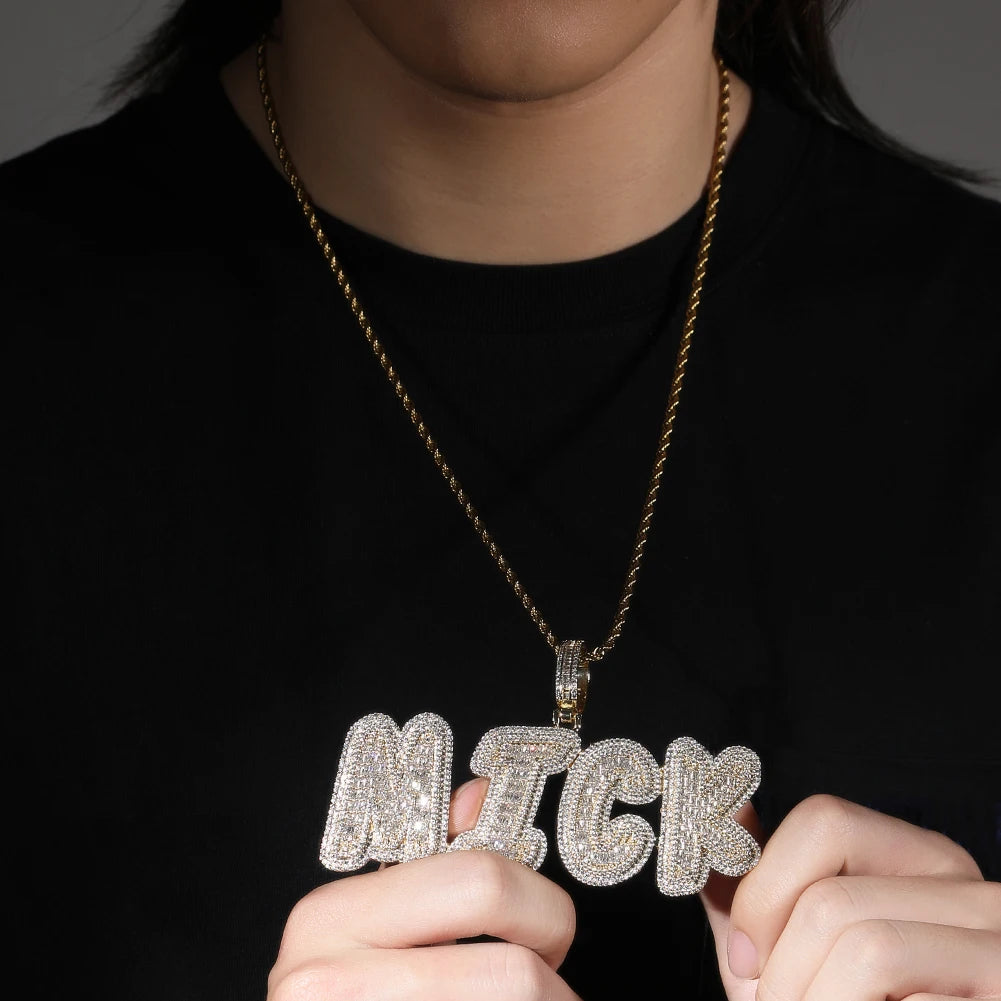 THE BLING KING Custom Baguettecz Initial Letter Iced Out Cubic Zirconia Number Name Pendant Chain Necklace Hiphop Punk