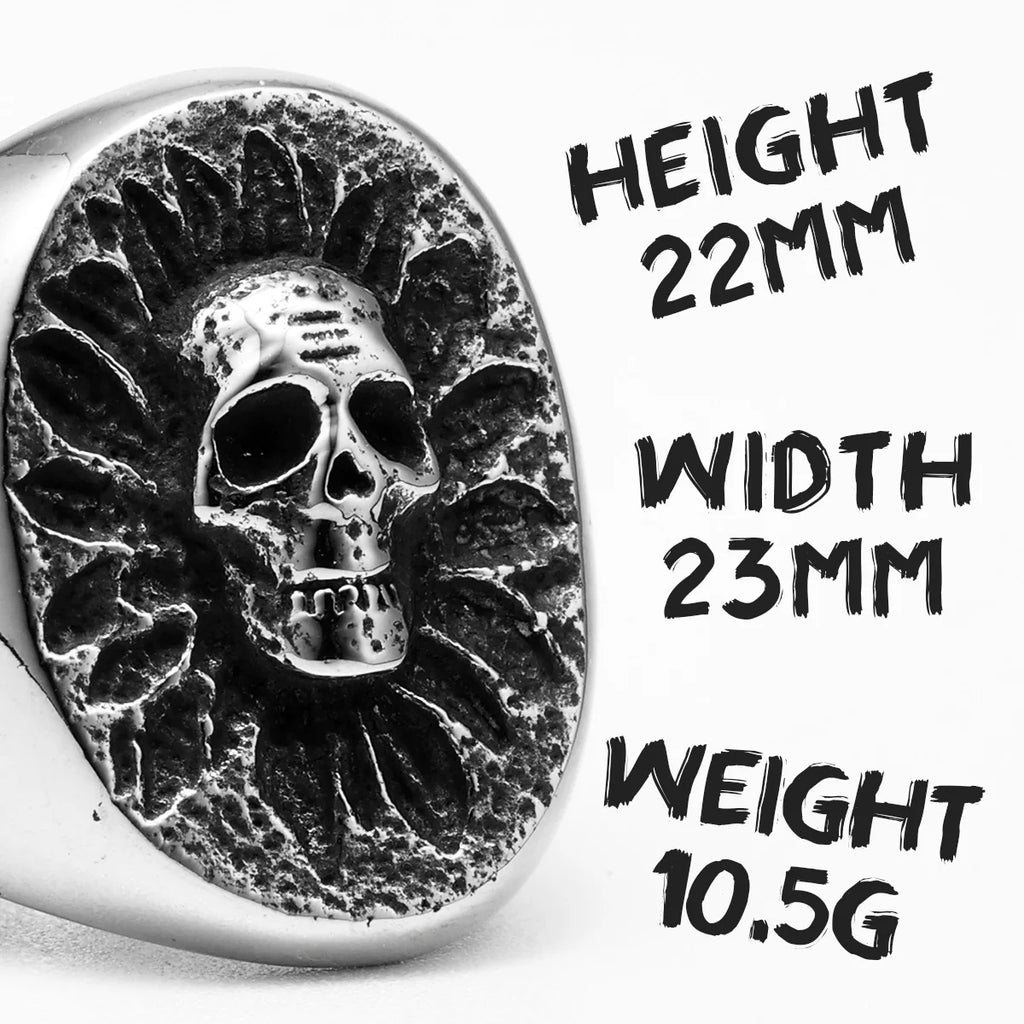 Skull Sunflower Ring Stainless Steel Gothic