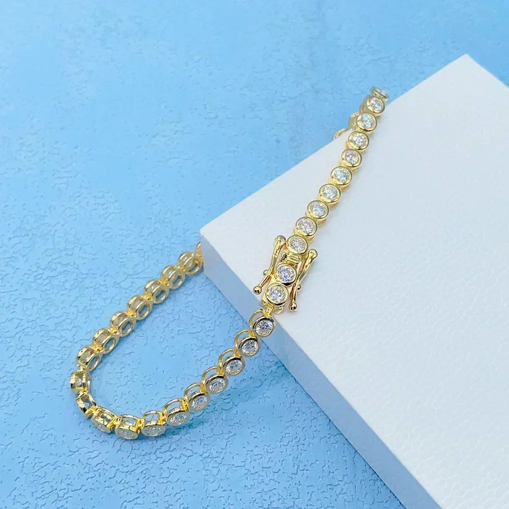 GRA Certified 2mm Moissanite Tennis Bracelet for Women Man 925 Sterling Silver Plated 18k Gold Round Bubble Diamond Bracelets