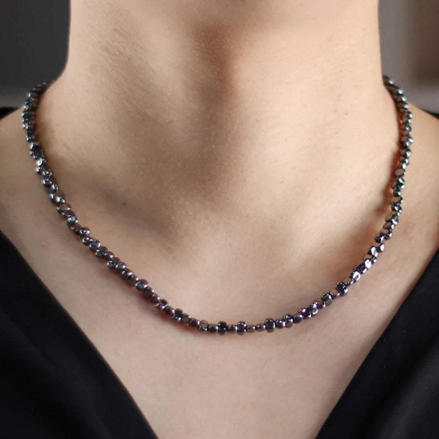New Men Healing Necklace Irregular Hematite Stone Beads Energy Jewelry Short Collar Hiphop Neck Accessories Hombre