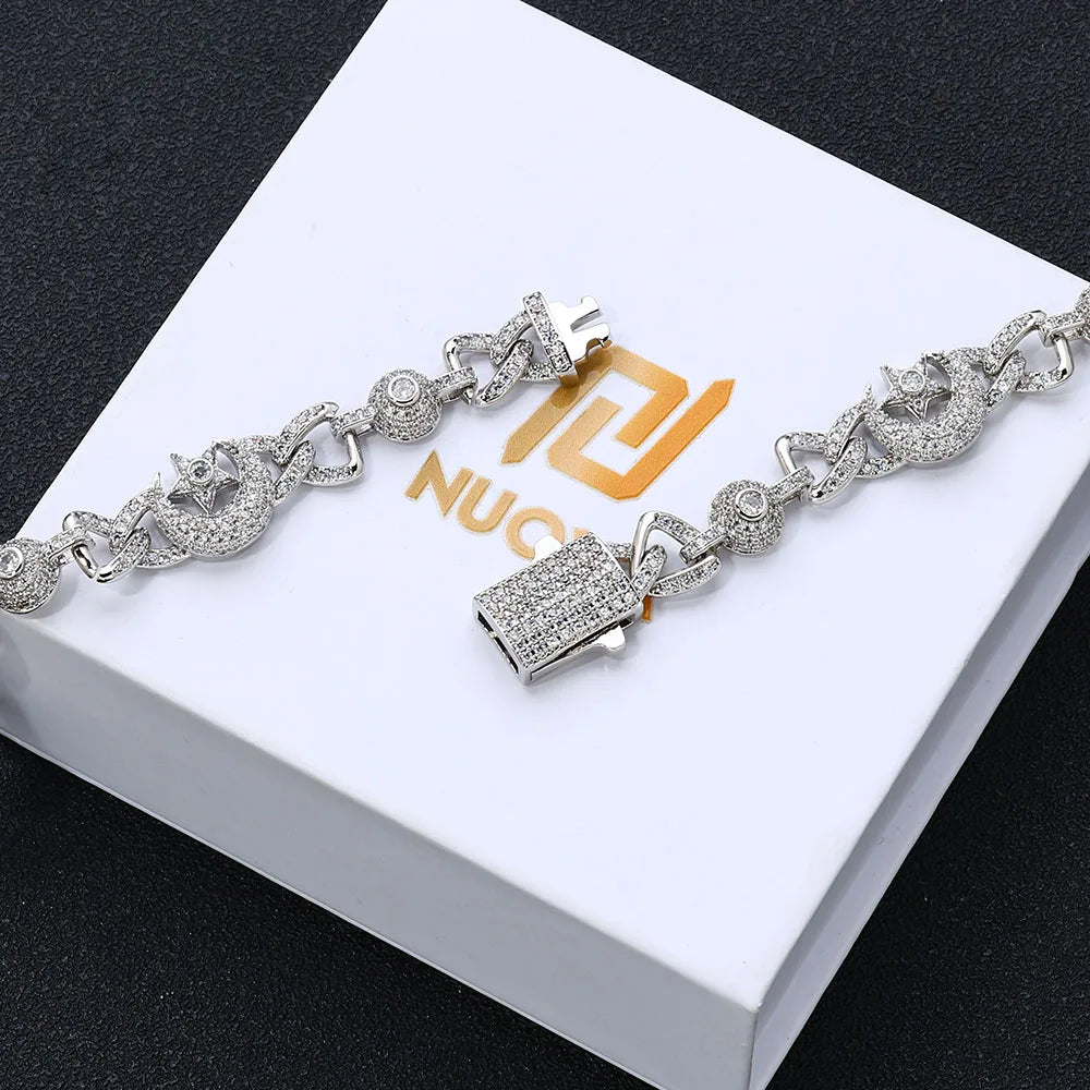 Iced Out Star Cuban Chain Necklace Moon CZ