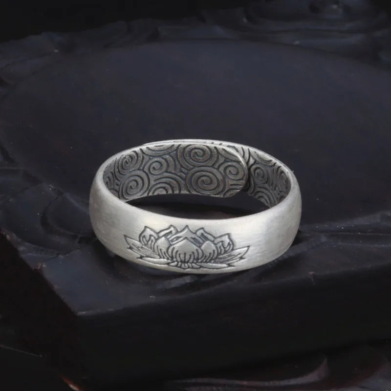 Retro Lotus Ring Male Index Finger Accessories Blessing Lucky Flower Clouds Ring For Men Jewelry Adjustable