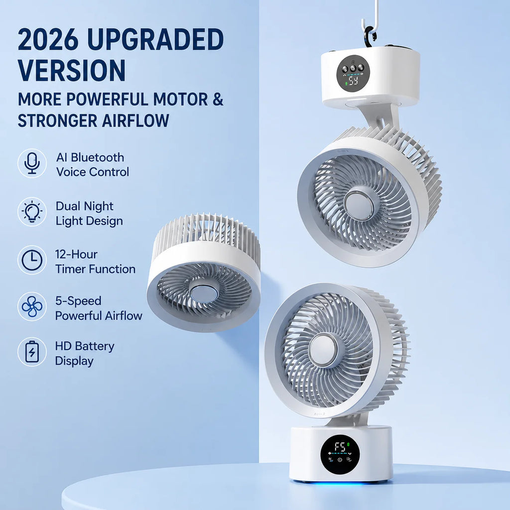 Portable Wall-Hanging Fan With Remote Control Smart Voice Rechargeable USB Household Electric Folding Fan Nightlight