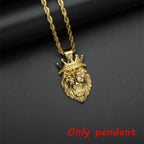 hip hop Lion crown Pendant Necklace For Men Gold color 316L Stainless Steel Jewelry