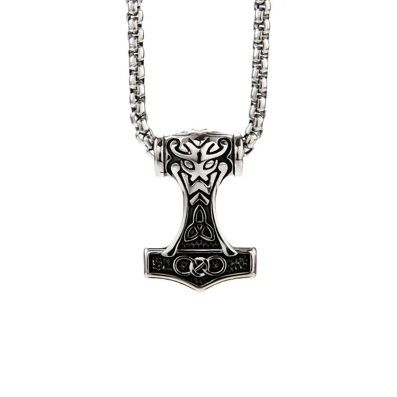 Viking Thor Hammer Pendant Necklace For Men Fashion Gold/Silver Color Stainless Steel Necklace Viking Amulet Jewelry Never Fade