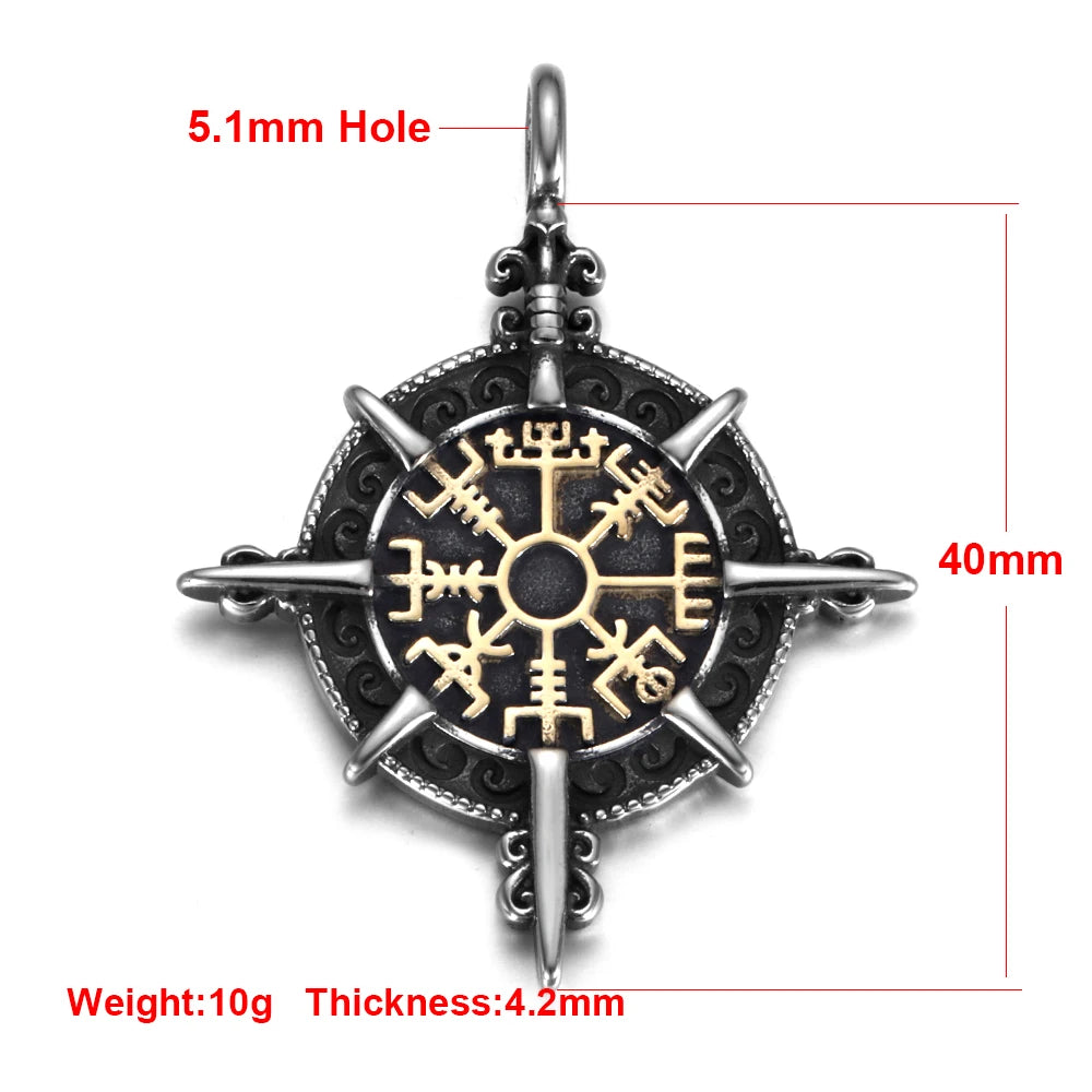 Norse Viking Rune Round Pendant Necklace — Stainless Steel