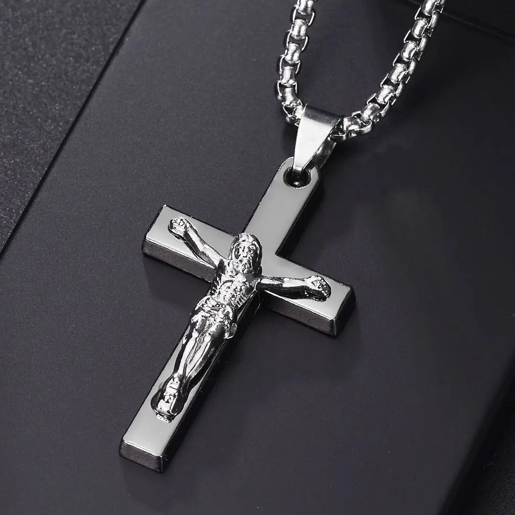 Christian Jesus Cross Necklace For Women Men Stainless Steel Chains Choker Religion Pendants Jewelry Prayer Baptism Gift