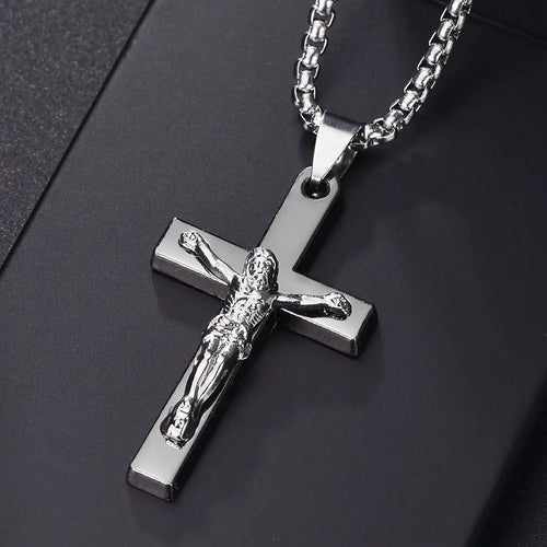 Christian Jesus Cross Necklace For Women Men Stainless Steel Chains Choker Religion Pendants Jewelry Prayer Baptism Gift