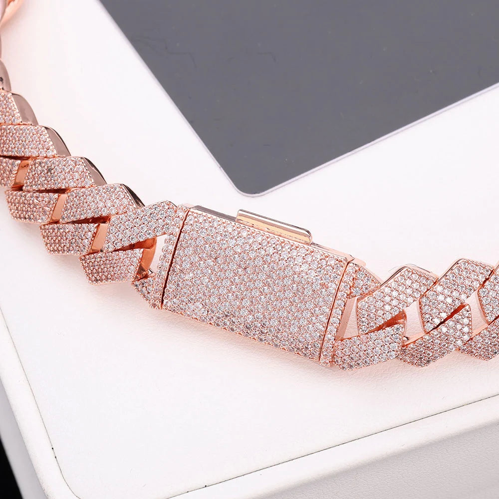 Rose Gold Cuban Bracelet Iced Out 15MM 4-Row