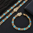 Gold Cuban Bracelet Iced Out Blue Opal 18K
