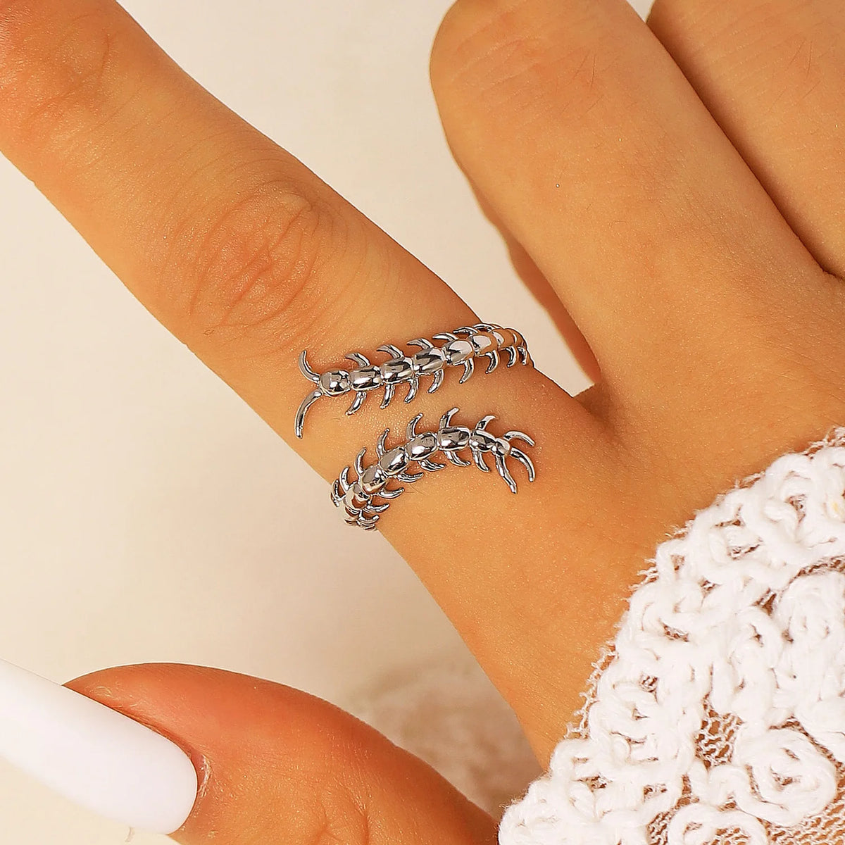 Gothic Centipede Open Ring for Men and Women — Adjustable Band