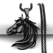 Black Horse Head Pendant Necklace — Stainless Steel