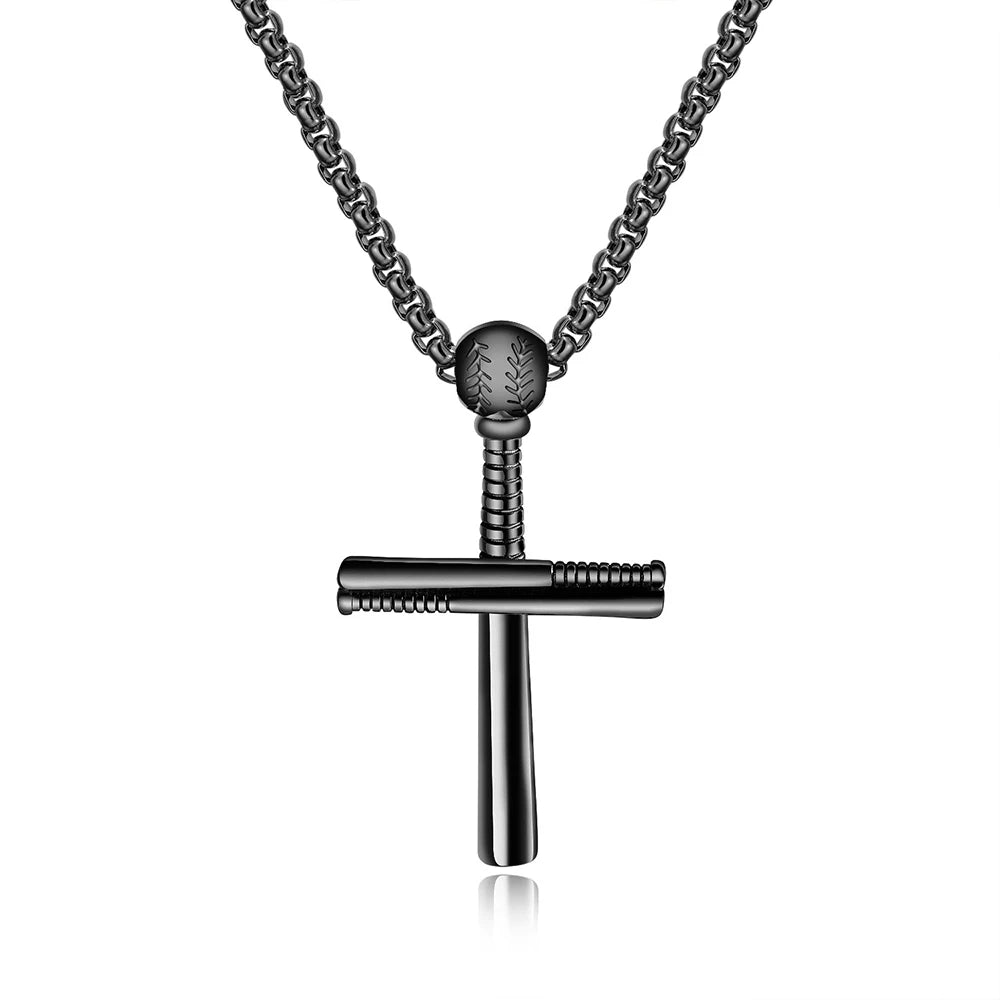 Cross Baseball Pendant Necklace Stainless Steel