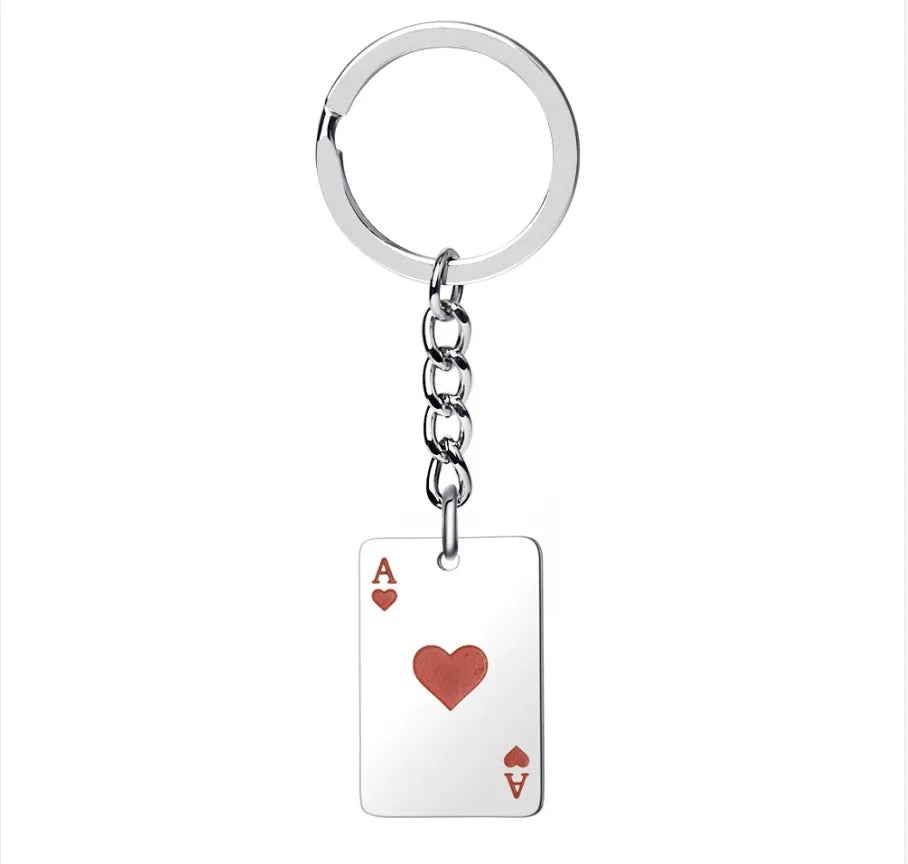Lucky Spades Heart Ace Poker Card Keychain — Zinc Alloy