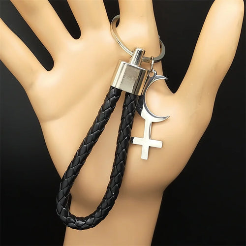 Cross Key Gold Pendant Crescent Moon Inverted