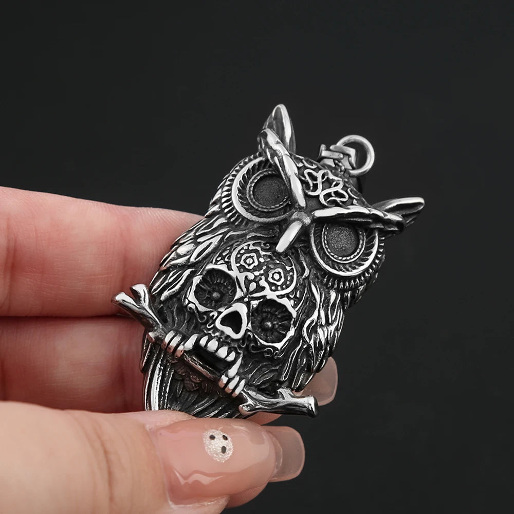 Owl Skull Pendant — Stainless Steel