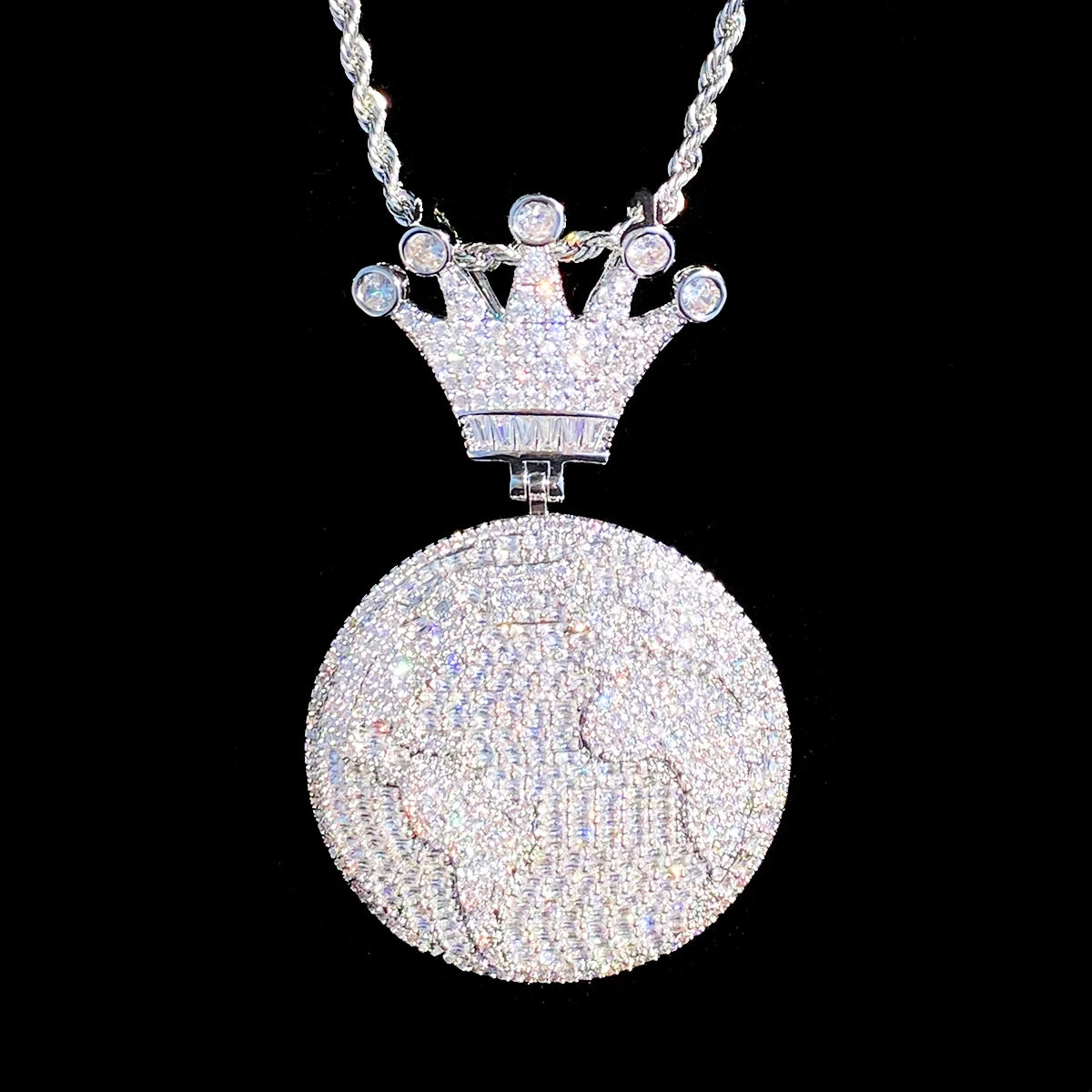 Aokaishen Iced Out Globe World Crown Bail Necklace Pendant for Men Real Gold Plated 5A Grade Hip Hop Jewelry
