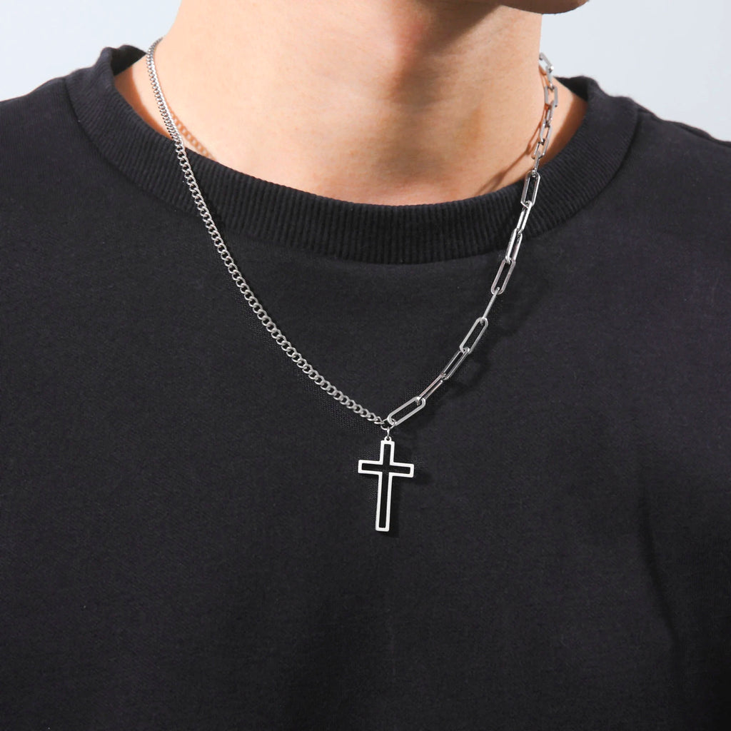 My Shape Fashion 2 Layers Lock Pendant Necklace for Men Punk Stainless Steel Clip Link Chain Necklaces Choker Male Party Jewelry