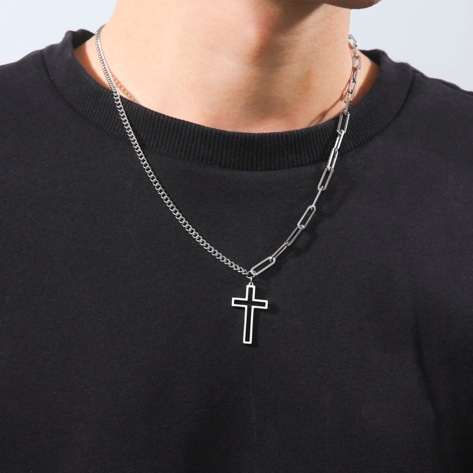 My Shape Fashion 2 Layers Lock Pendant Necklace for Men Punk Stainless Steel Clip Link Chain Necklaces Choker Male Party Jewelry