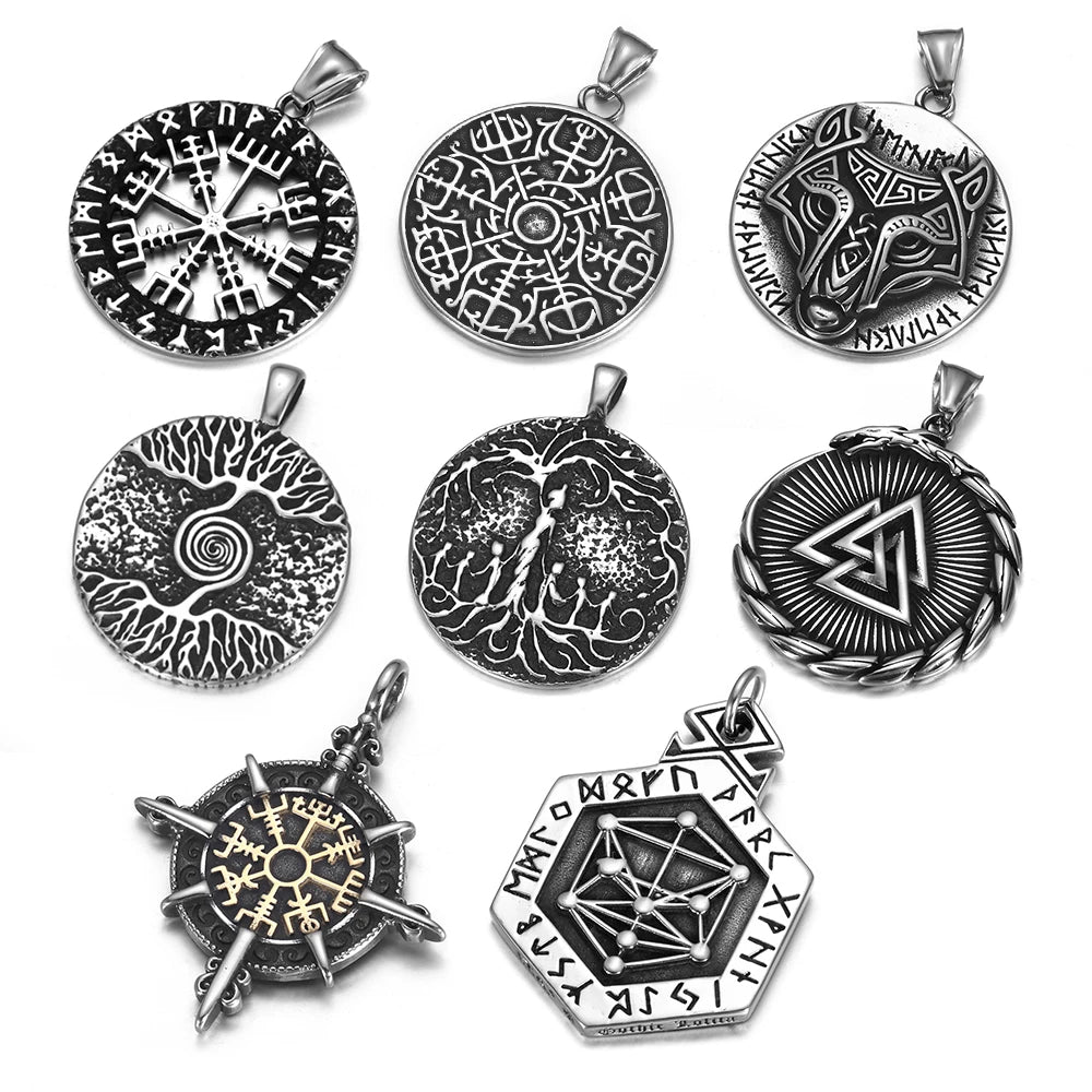 Norse Viking Rune Round Pendant Necklace — Stainless Steel