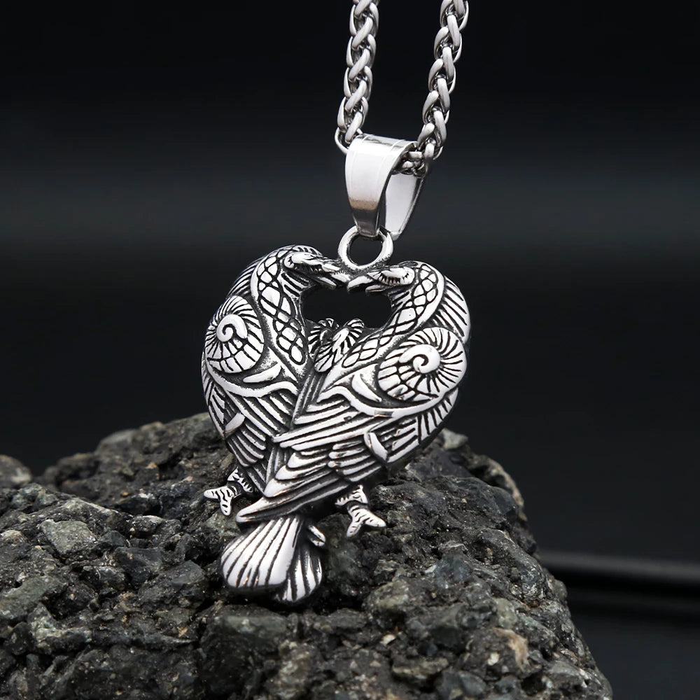 Odin Double Raven Pendant — Stainless Steel
