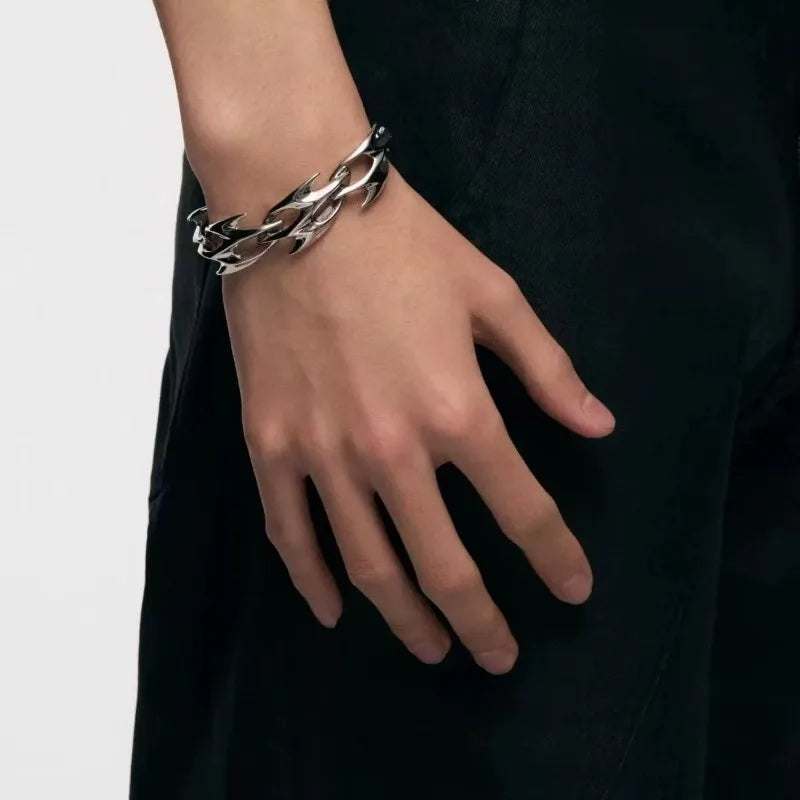 Titanium Steel Thorn Bracelet, Gothic Edgy Statement Cuff, Punk Rock Jewelry For Men Gifts
