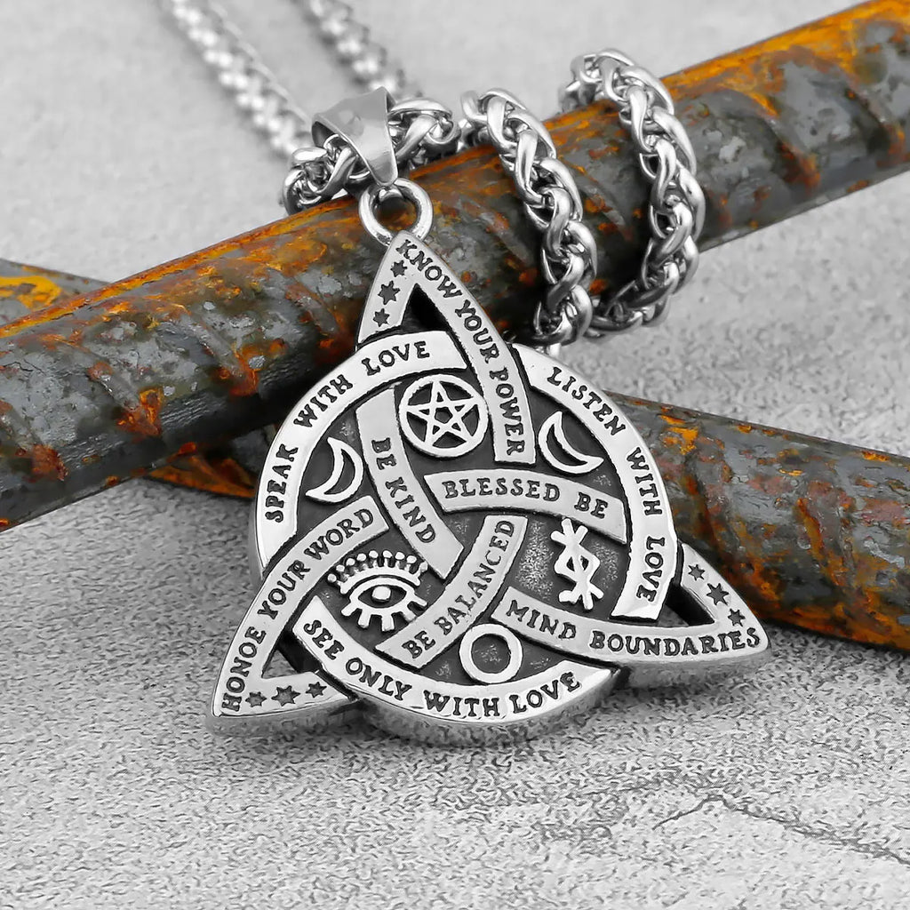 Viking Witch Celtic Knot Pendant Necklace Rune Stainless Steel Men Chain Odin Gothic Necklace Protection Amulet Jewelry