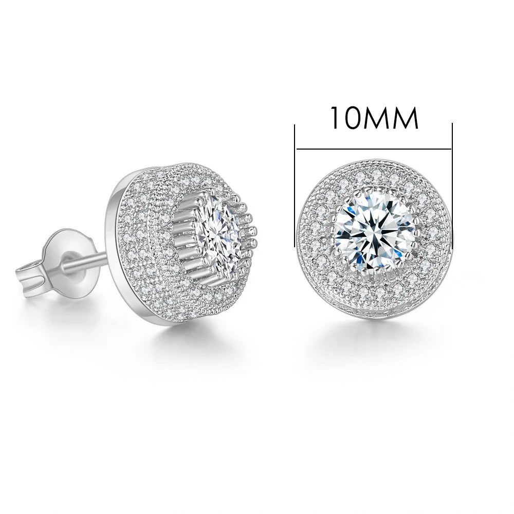 Iced Out Round Stud Earrings — Gold