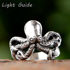 2024 New 316L Stainless Steel Vintage COOL Octopus Ring With Patterns Gothic For Men Women Punk Motorcycle Jewelry