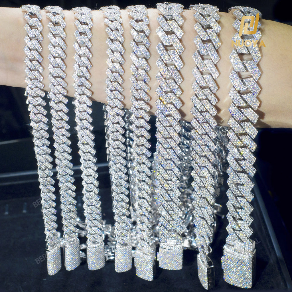 925 Silver Cuban Chain Necklace Iced Out 10-20MM