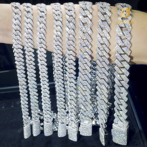 925 Silver Cuban Chain Necklace Iced Out 10-20MM