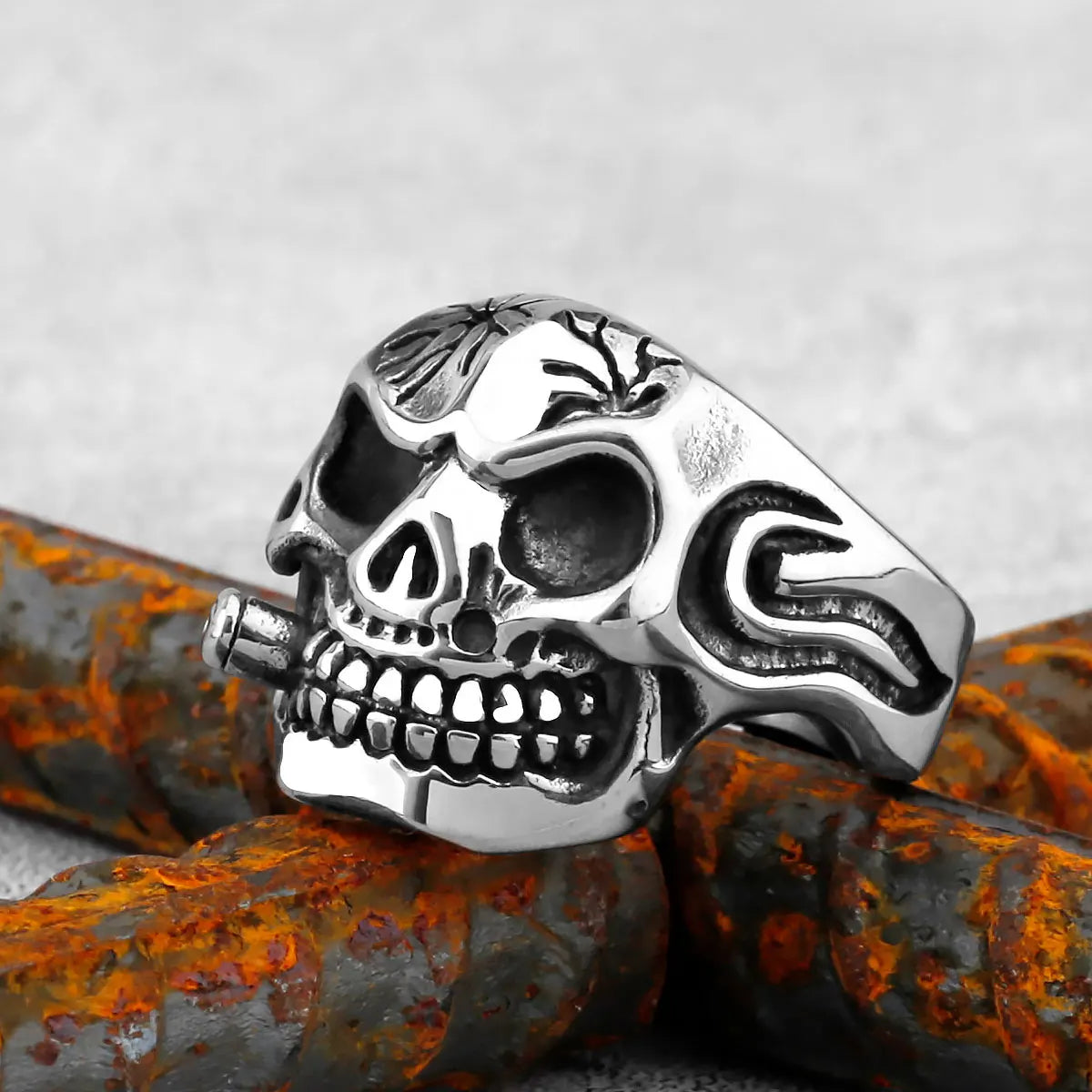 High Polish Heavy Skull Ring — Two-Tone