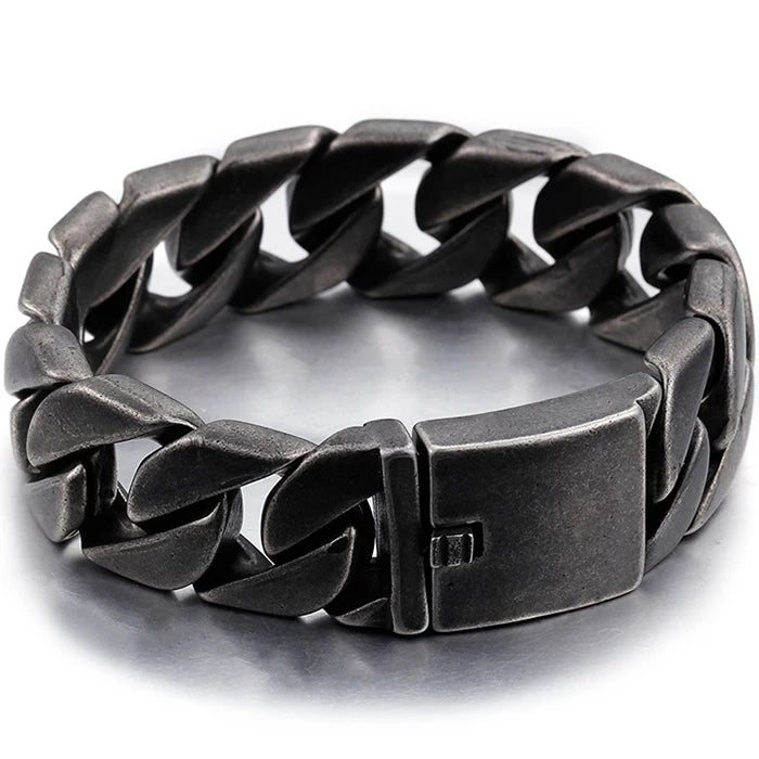 Matte Polished Gold Color Stainless Steel Men's Bracelet for Man 20MM Curb Link Chain Wrist On Hand Bands Jewelry