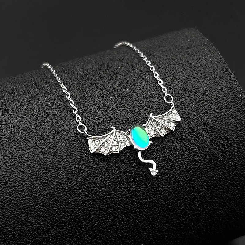 925 Silver Bat Zircon Pendant — Silver