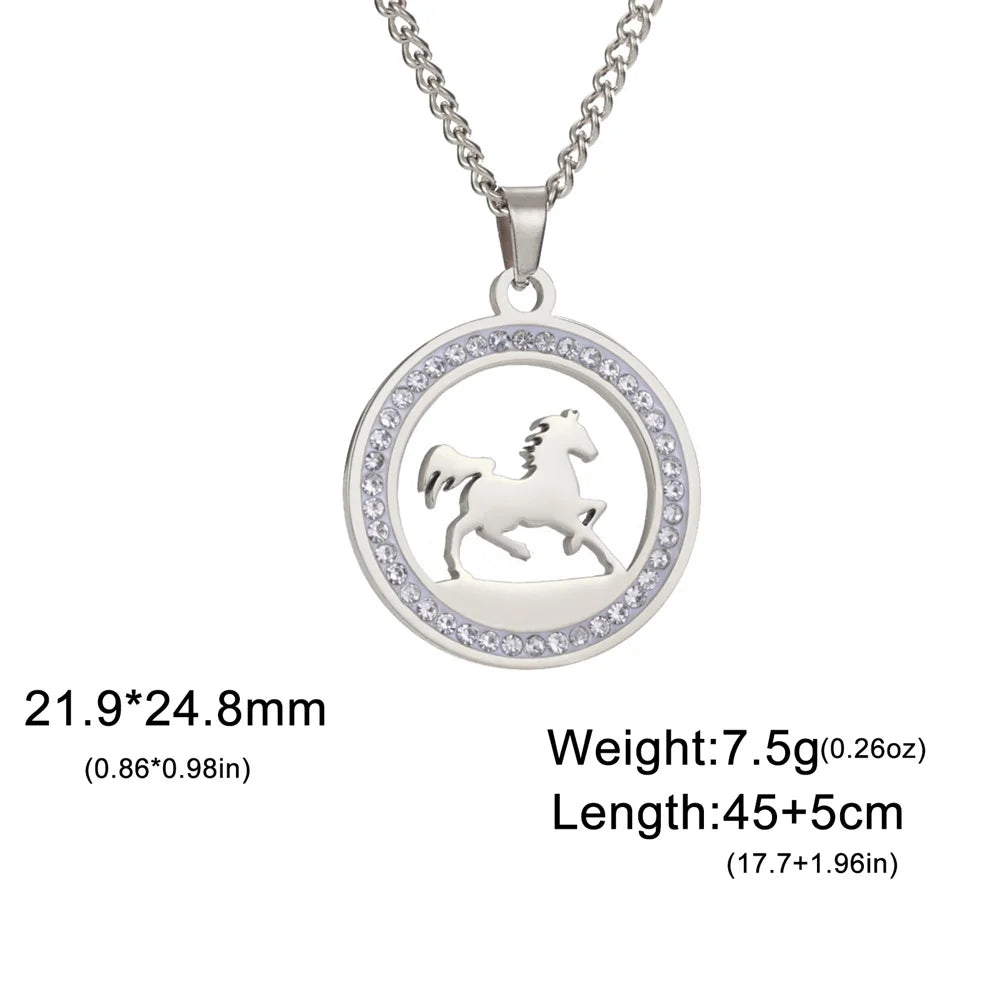 My Shape Running Horse Pendants Necklace Stainless Steel Rhinestone Pendant Necklaces Choker Chain Horse Lover Fashion Jewelry