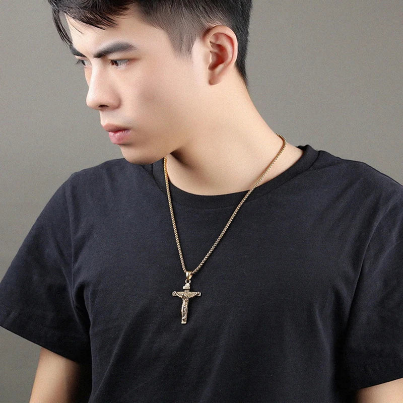 Jesus Cross Gold Pendant Necklace