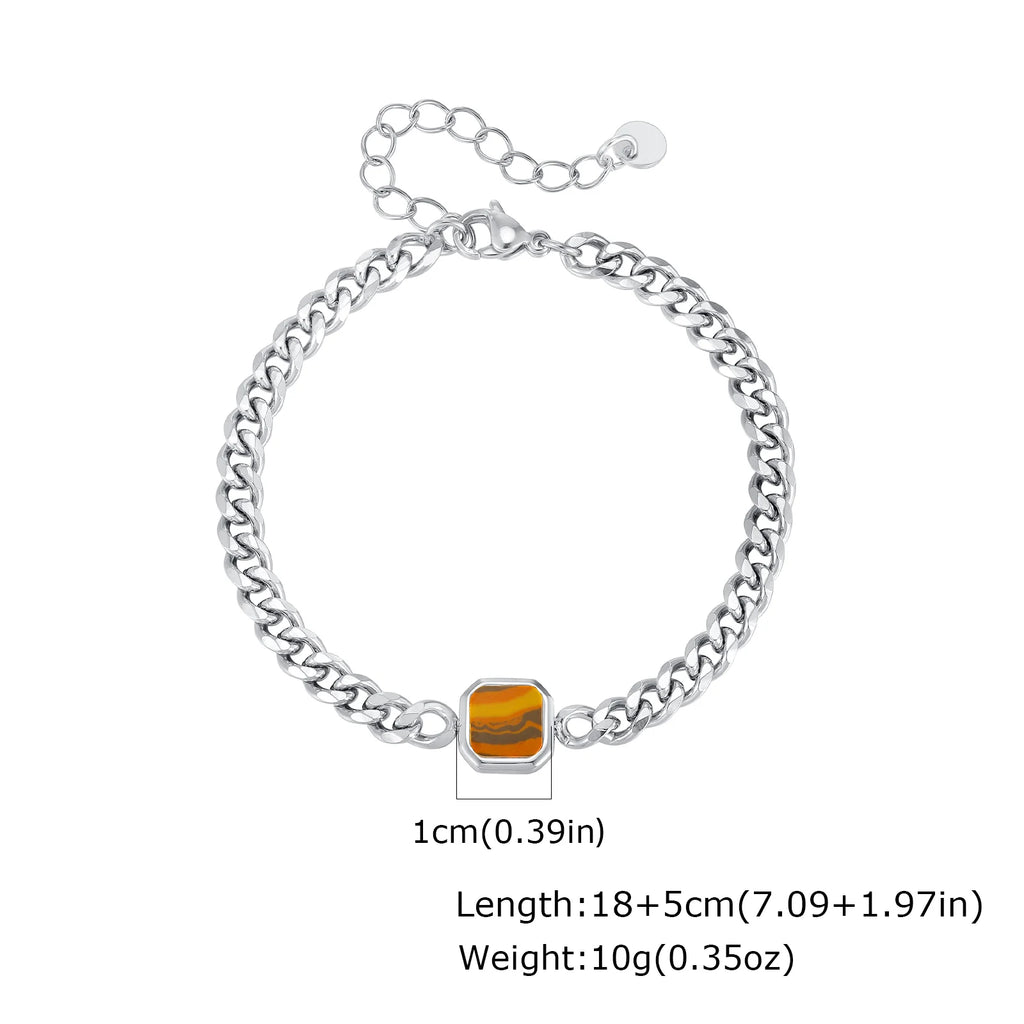 Trendy Stainless Steel Cuban Chain Bracelet for Men, Fashion Square Charm Waterproof Bracelet, Punk Classic Jewelry Gift