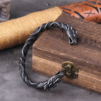 Gray Color Stainless Steel Nordic Viking Norse Dragon Bracelet Men Wristband Cuff Bracelets with Viking Wooden Box